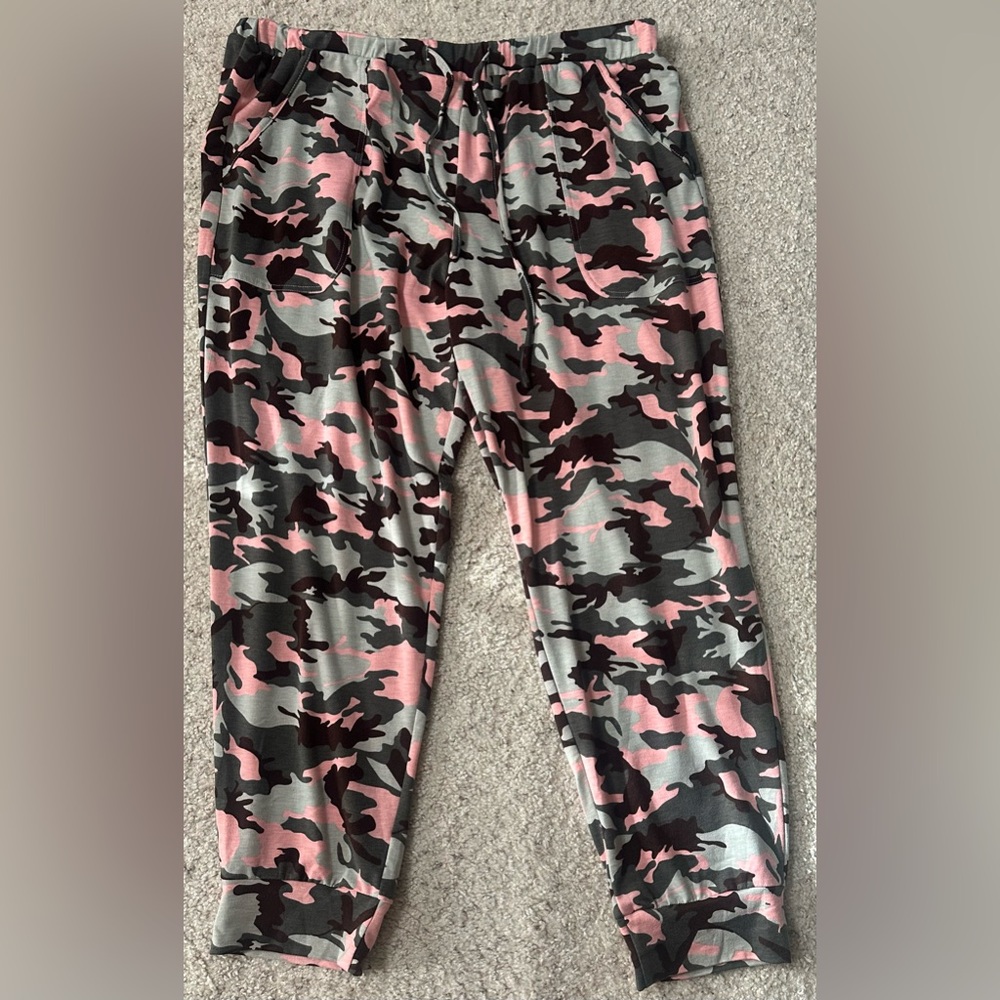 Plus Size 4XL Pink Camo Jogger Lounge Pants Stretch Pockets Pajama